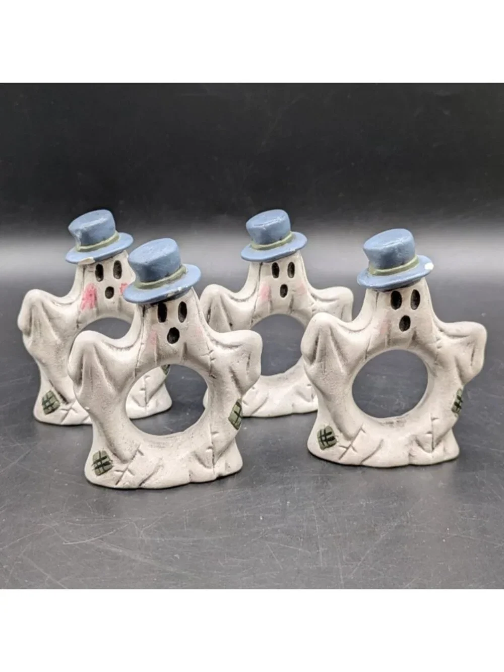 Vintage Studio Hand Painted Ghost Shaped Napkin Rings Set of 4 Signed 3.5